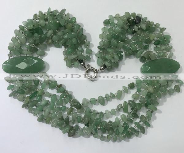 CGN765 20 inches stylish 6 rows green aventurine chips necklaces