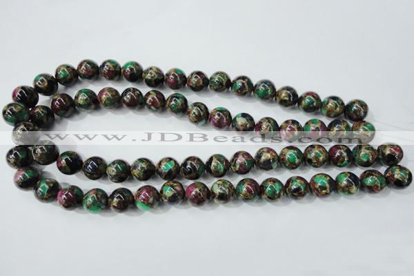 CGO05 15.5 inches 12mm round gold multi-color stone beads