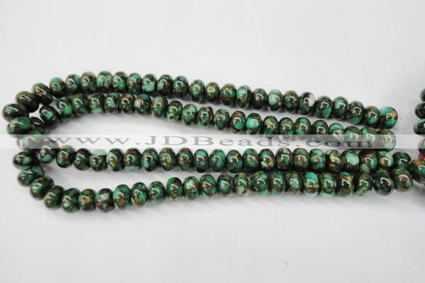 CGO122 15.5 inches 8*12mm rondelle gold green color stone beads