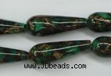 CGO130 15.5 inches 8*20mm teardrop gold green color stone beads