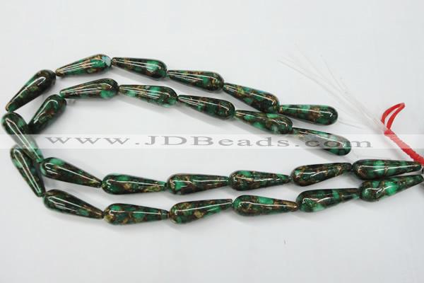 CGO132 15.5 inches 12*40mm teardrop gold green color stone beads