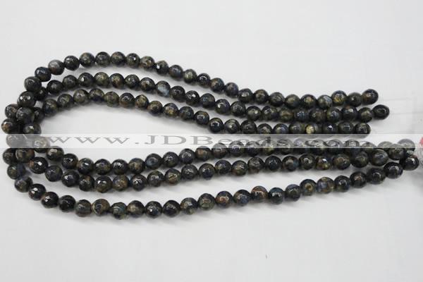 CGO172 15.5 inches 8mm faceted round gold blue color stone beads