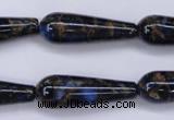 CGO189 15.5 inches 10*30mm teardrop gold blue color stone beads