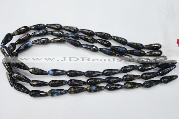 CGO193 15.5 inches 8*20mm faceted teardrop gold blue color stone beads