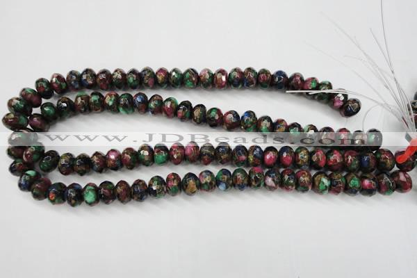 CGO25 15.5 inches 8*12mm faceted rondelle gold multi-color stone beads