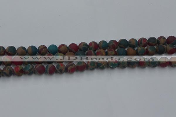 CGO267 15.5 inches 8mm round matte gold multi-color stone beads