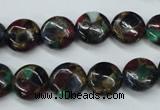 CGO33 15.5 inches 14mm flat round gold multi-color stone beads