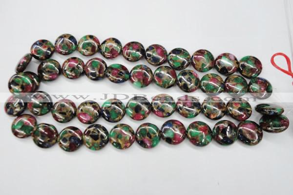 CGO36 15.5 inches 20mm flat round gold multi-color stone beads