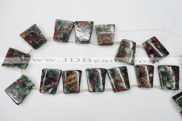 CGO45 Top-drilled 22*28mm trapezoid gold multi-color stone beads