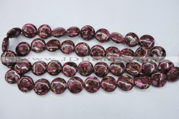 CGO88 15.5 inches 16mm flat round gold red color stone beads