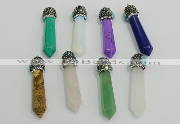 CGP198 10*55mm sticks mixed gemstone pendants wholesale