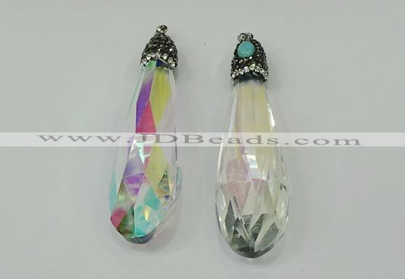 CGP230 20*80mm faceted teardrop crystal glass pendants wholesale