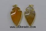 CGP3002 22*45mm arrowhead agate gemstone pendants wholesale