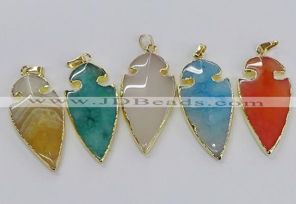 CGP3008 22*45mm arrowhead agate gemstone pendants wholesale