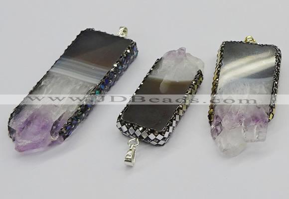 CGP3078 25*50mm - 30*65mm freeform druzy amethyst pendants