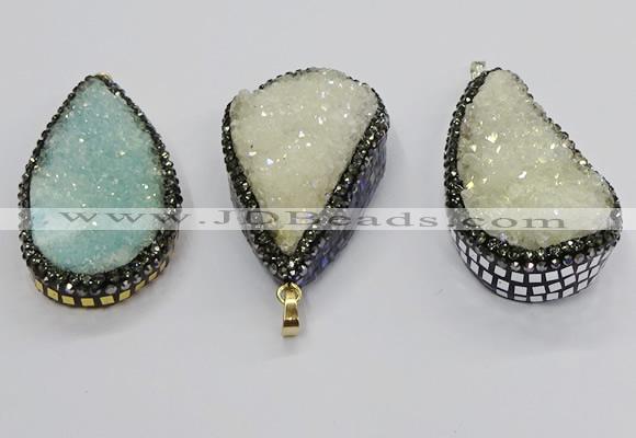 CGP3113 30*55mm flat teardrop druzy agate pendants wholesale