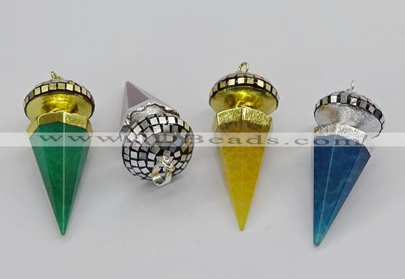 CGP3157 22*50mm faceted cone agate gemstone pendants wholesale