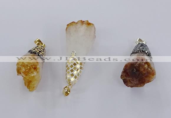 CGP3298 20*40mm - 25*45mm faceted freeform druzy citrine pendants