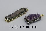 CGP3383 10*35mm - 15*50mm rectangle plated druzy amethyst pendants