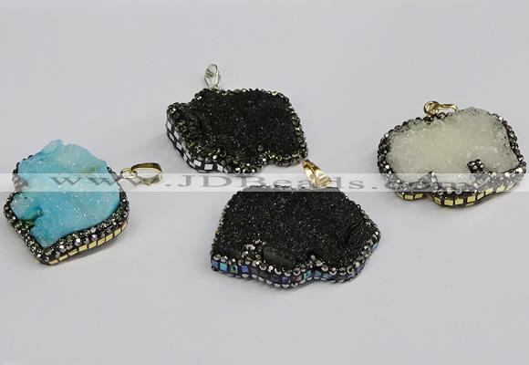 CGP3395 30*35mm - 30*40mm elephant plated druzy agate pendants