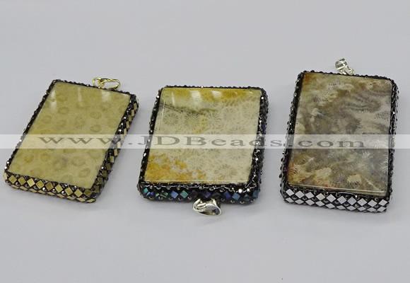 CGP3423 35*60mm - 40*50mm rectangle fossil coral pendants