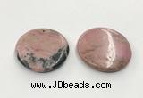 CGP3624 48mm - 51mm flat round rhodochrosite gemstone pendants