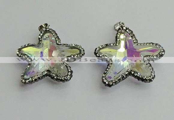 CGP505 35*35mm star crystal glass pendants wholesale