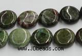 CGR16 16 inches 14mm flat round green rain forest stone beads wholesale