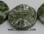 CGR21 16 inches 30mm wavy coin green rain forest stone beads wholesale