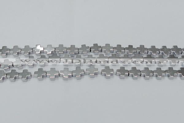 CHE1007 15.5 inches 10*10mm cross plated hematite beads wholesale