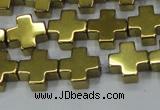 CHE1008 15.5 inches 10*10mm cross plated hematite beads wholesale