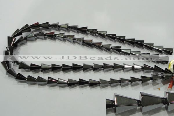 CHE175 15.5 inches 10*12mm faceted cone hematite beads wholesale