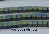 CHE444 15.5 inches 3*3mm cube matte plated hematite beads wholesale