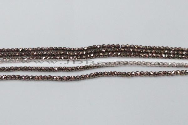 CHE701 15.5 inches 3mm faceted round plated hematite beads