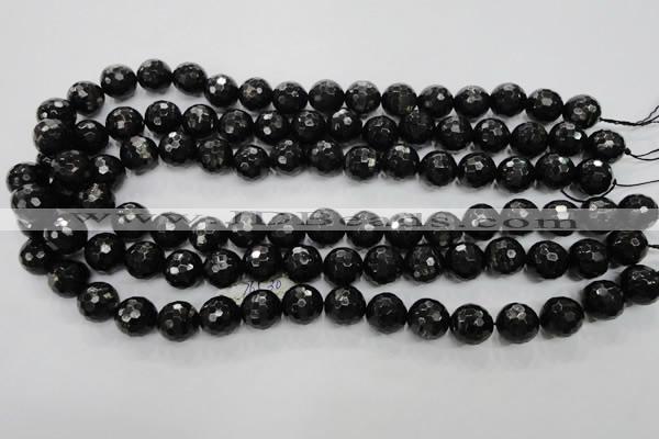 CHS47 15.5 inches 12mm faceted round natural hypersthene beads