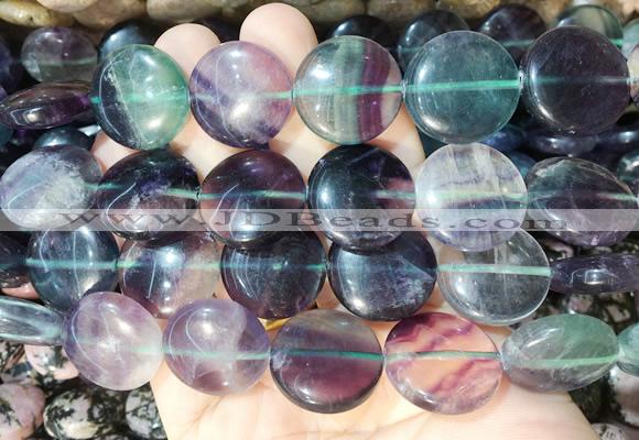 CIBS12 15 inches 20mm coin rainbow fluorite gemstone beads wholesale