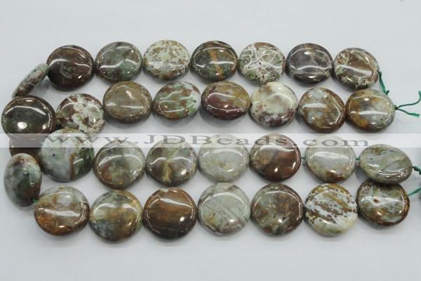 CJA07 15.5 inches 25mm coin green jasper beads wholesale