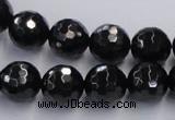 CJB08 16 inches 12mm faceted round natural jet gemstone beads wholesale