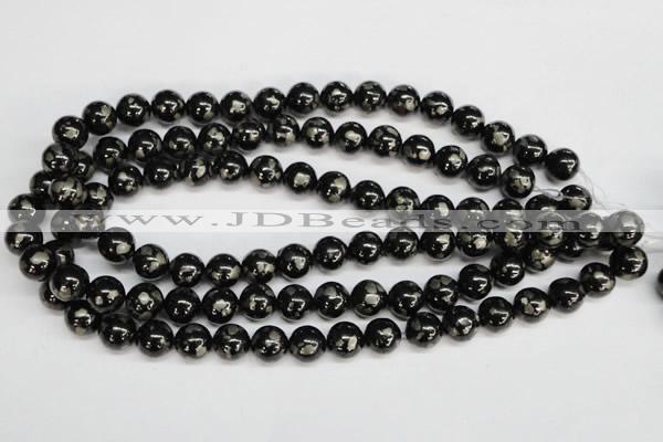 CJB153 15.5 inches 12mm round natural jet & pyrite gemstone beads