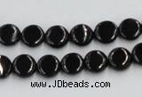 CJB19 16 inches 8mm flat round natural jet gemstone beads wholesale