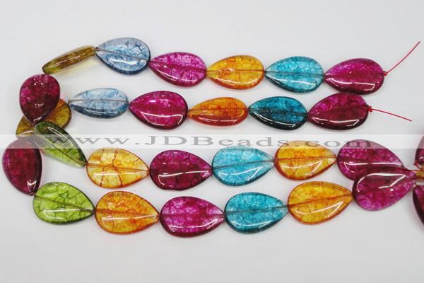 CKQ127 15.5 inches 30*40mm flat teardrop dyed crackle quartz beads