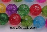 CKQ354 15.5 inches 14mm faceted round dyed crackle quartz beads