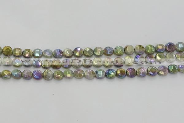 CLB676 15.5 inches 8mm faceted coin AB-color labradorite beads