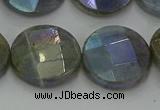 CLB680 15.5 inches 18mm faceted coin AB-color labradorite beads