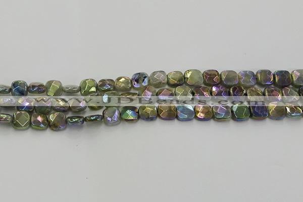 CLB685 15.5 inches 8mm faceted square AB-color labradorite beads