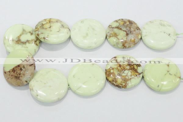 CLE51 15.5 inches 40mm flat round lemon turquoise  beads wholesale