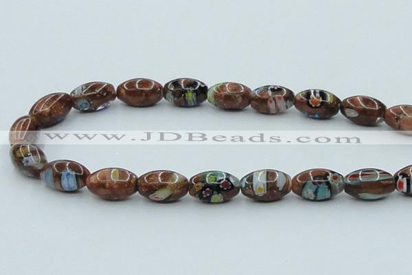 CLG546 16 inches 10*14mm rice goldstone & lampwork glass beads