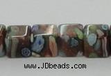 CLG550 16 inches 8*8mm cube goldstone & lampwork glass beads