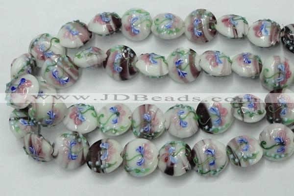 CLG820 15.5 inches 20mm flat round lampwork glass beads wholesale