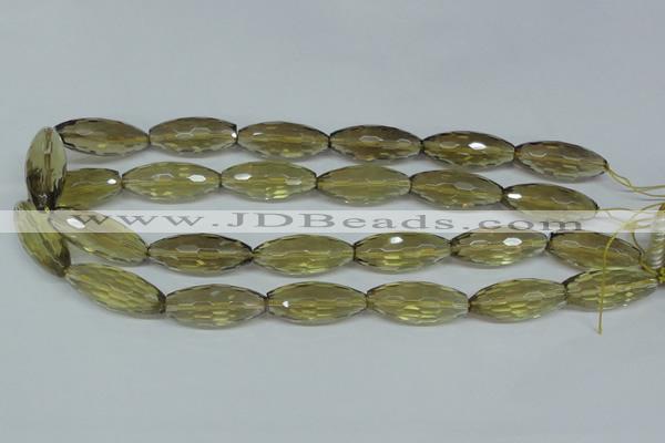 CLQ14 15.5 inches 12*30mm faceted rice natural lemon quartz beads